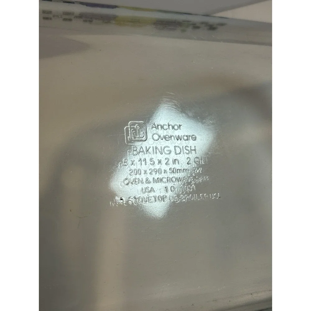 Anchor Hocking 2 QT Brownie Pan Casserole Clear Glass Floral Checkerboard‎ #1031